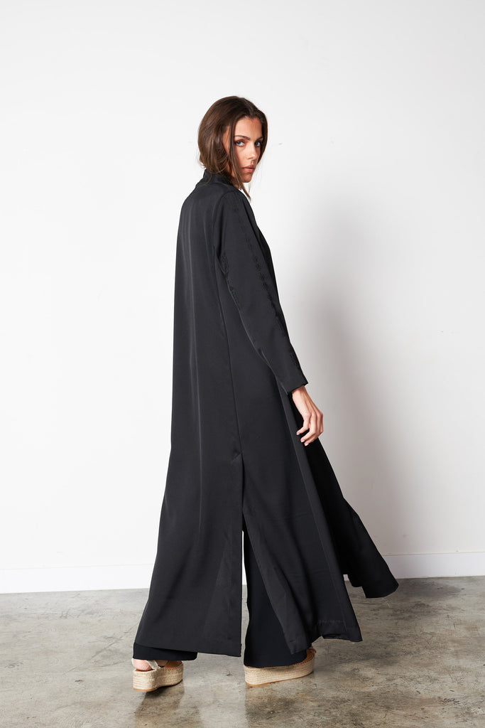 Black - Full Embro Silk Abaya