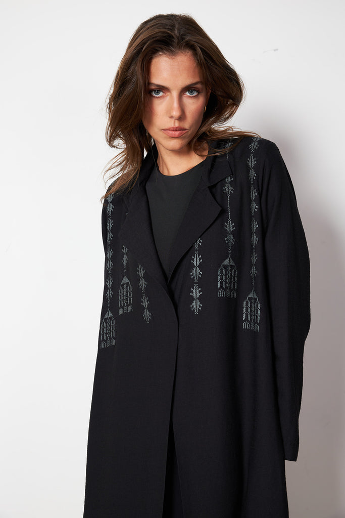 Black - Front Embro Blazer Abaya