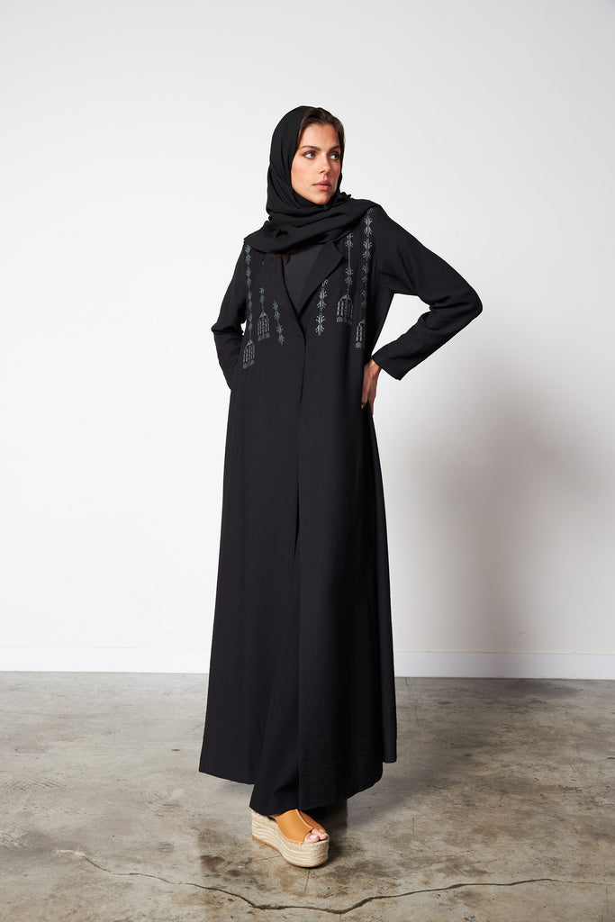 Black - Front Embro Blazer Abaya