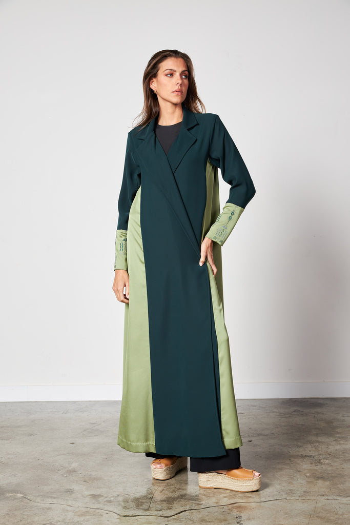 Green - Long Cuff Collar Abaya