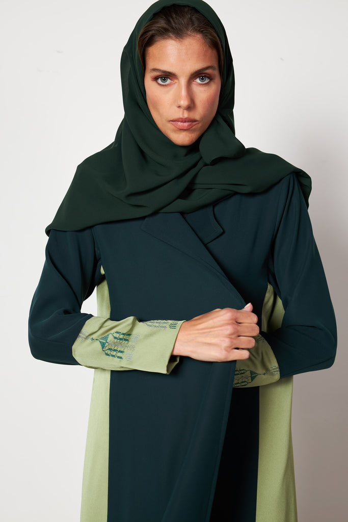Green - Long Cuff Collar Abaya