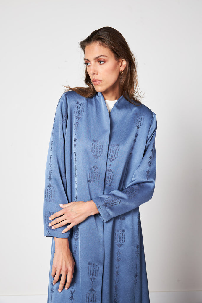 Blue - Full Embro Silk Abaya
