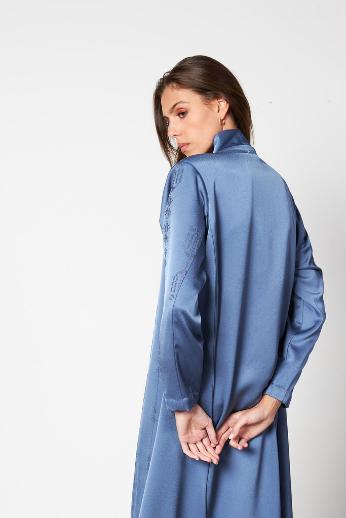 Blue - Full Embro Silk Abaya
