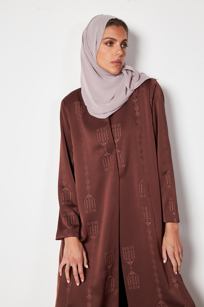 Brown - Full Embro Silk Abaya