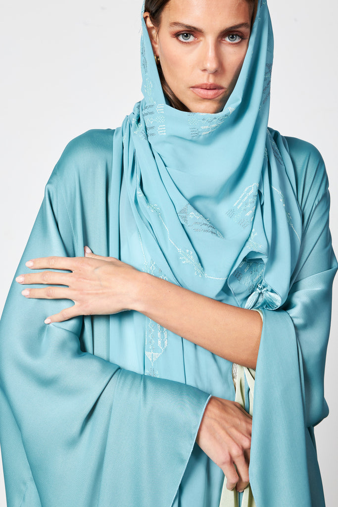 Turquoise Two Tone Scarf Abaya
