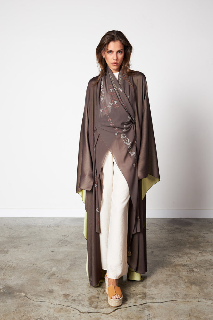 Brown - Two Tone Scarf Abaya