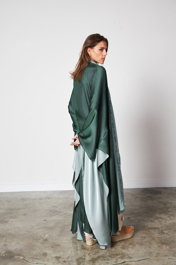 Green - Embro two tone scarf abaya