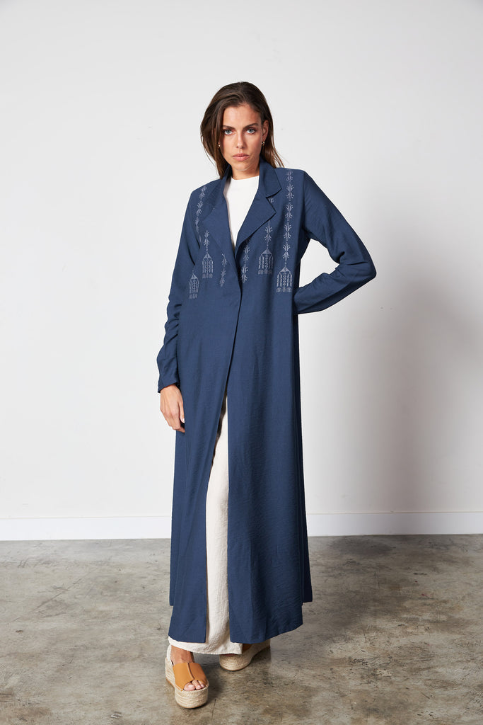 Navy - Front Embro Blazer Abaya