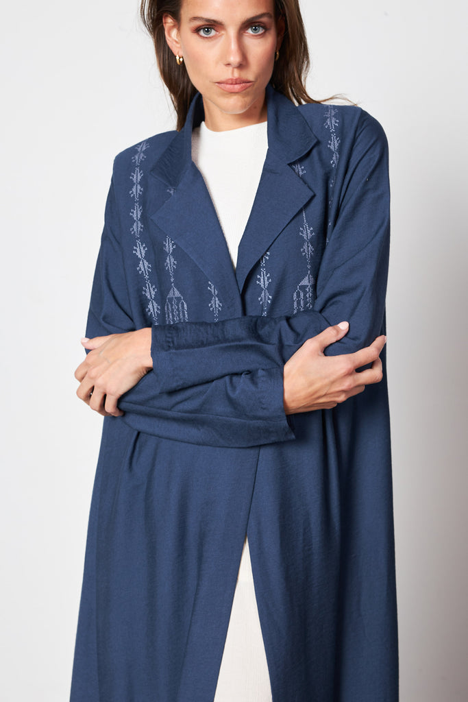 Navy - Front Embro Blazer Abaya