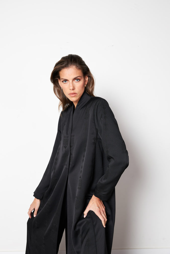 Black - Full Embro Silk Abaya