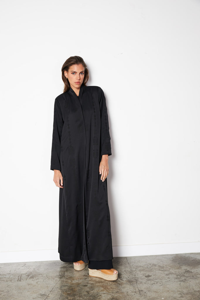 Black - Full Embro Silk Abaya