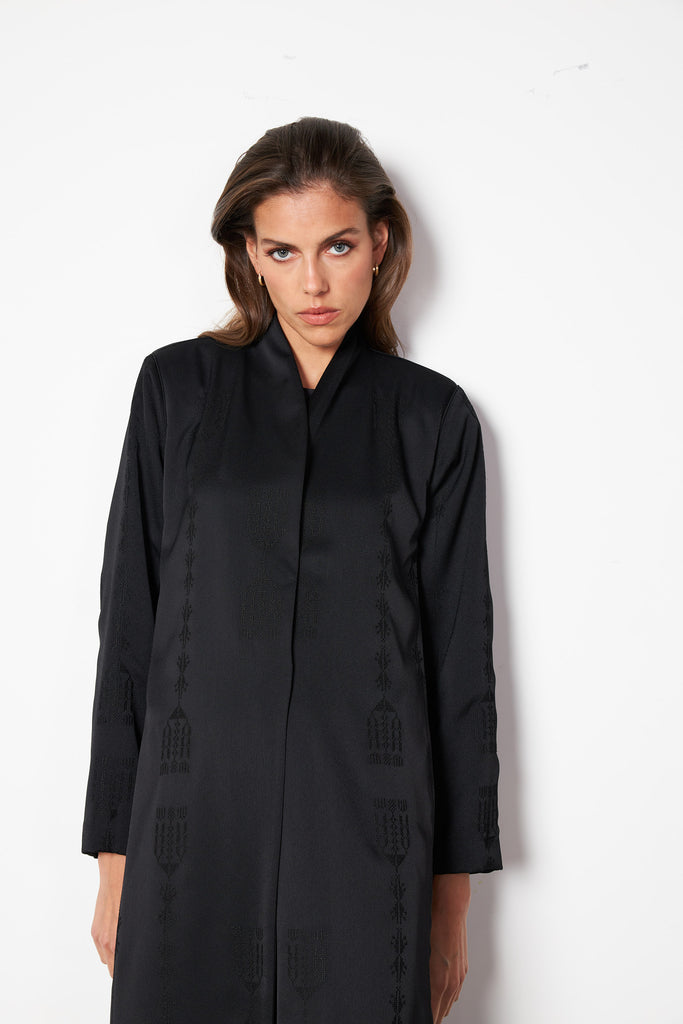 Black - Full Embro Silk Abaya