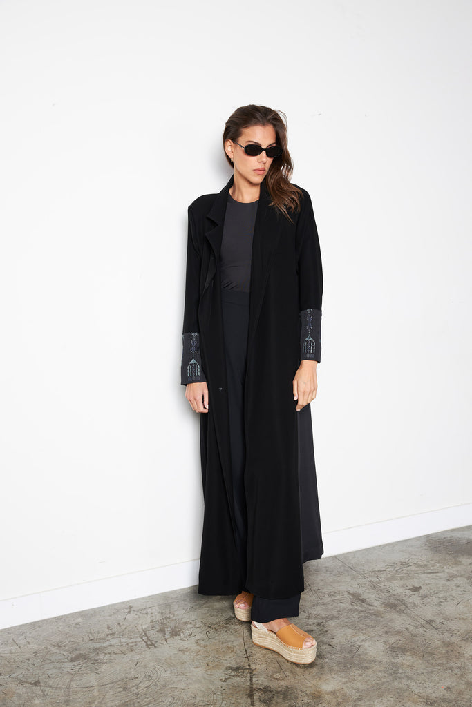 Black - Long Cuff Collar Abaya