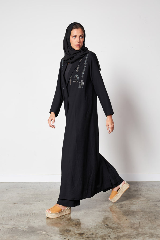 Olive Embroidery Shoulder Abaya