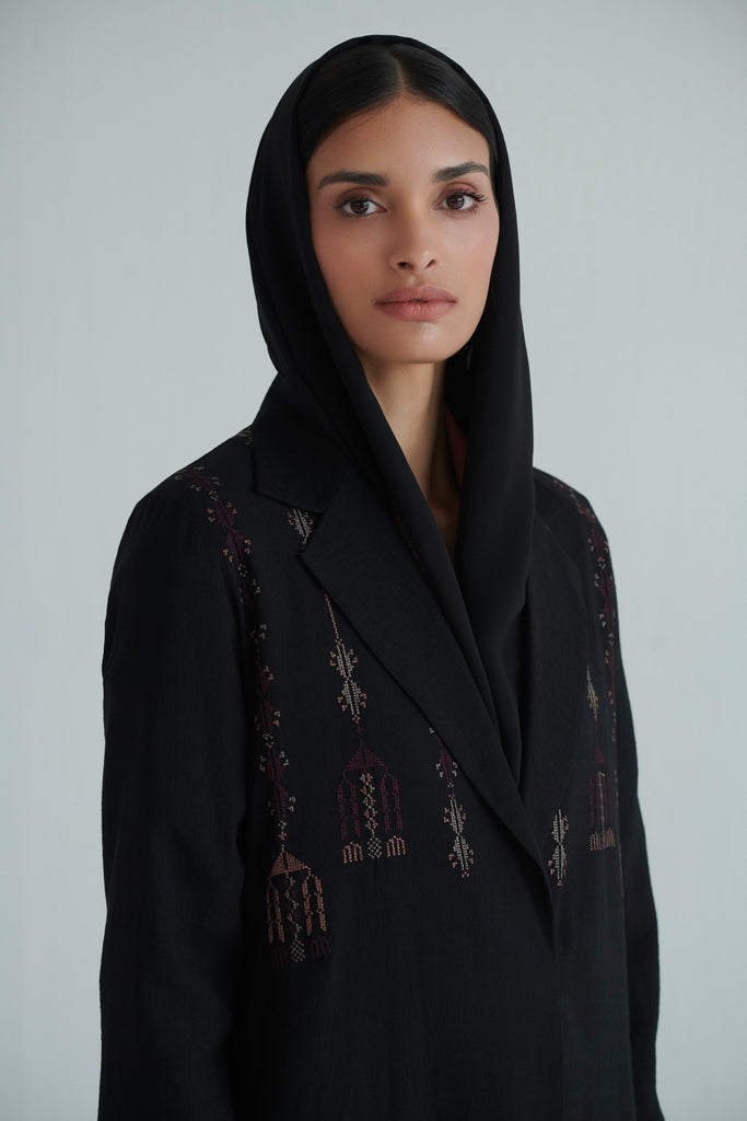 Maroon Embroidery Shoulder Abaya