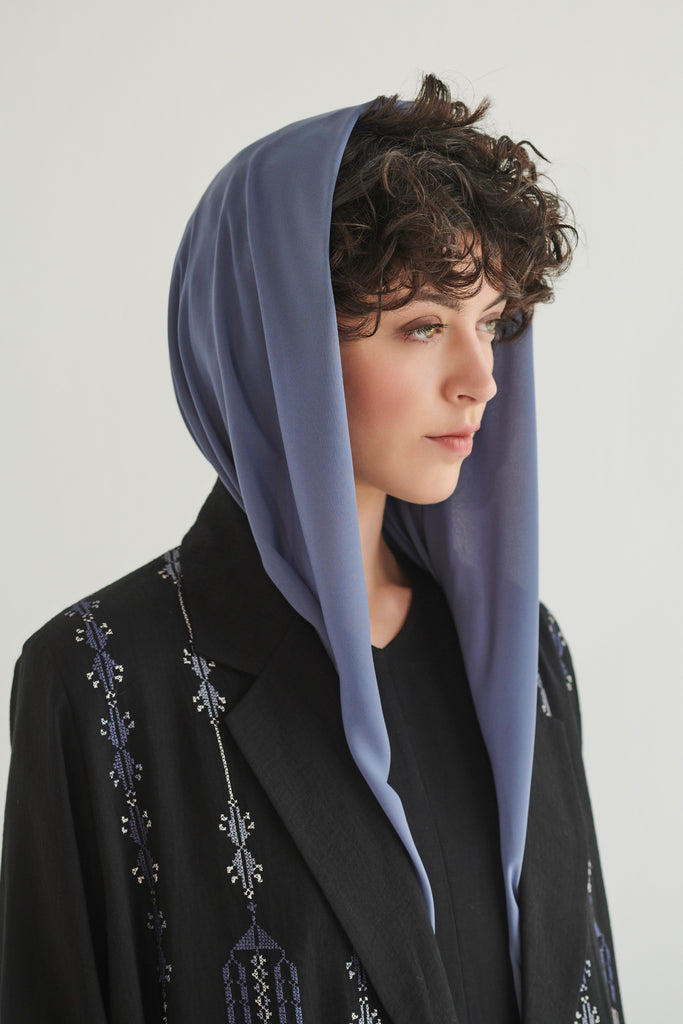 Navy Embroidery Shoulder Abaya