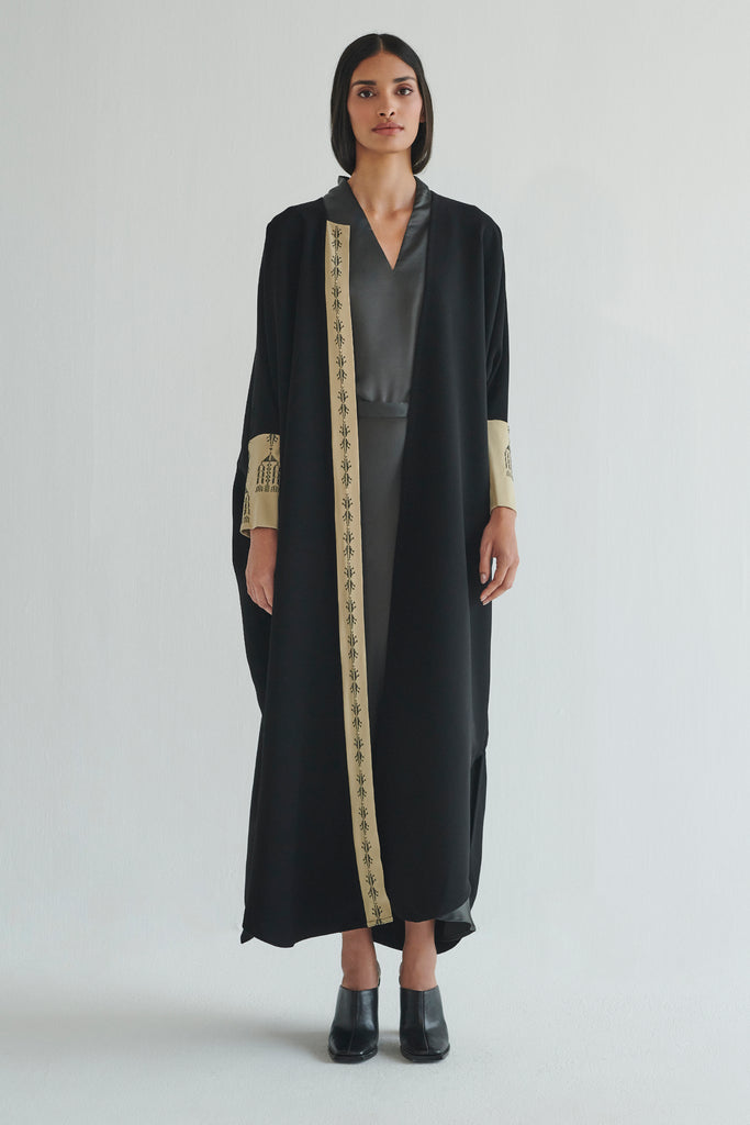 Black Abaya With Beige Cuffs