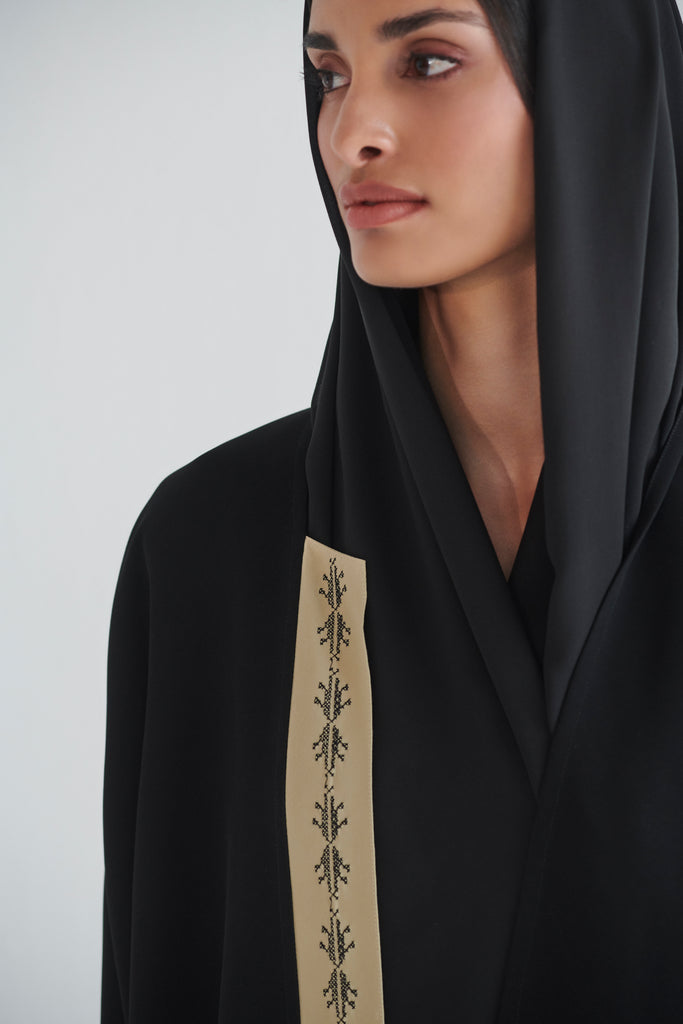 Black Abaya With Beige Cuffs