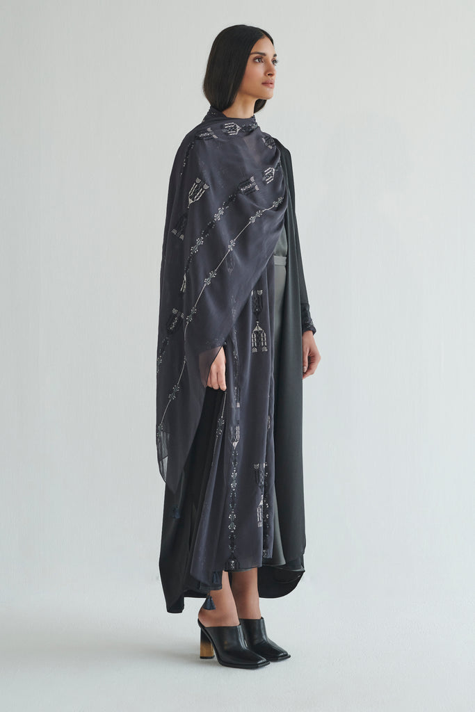 Black Embroidered Scarf Abaya